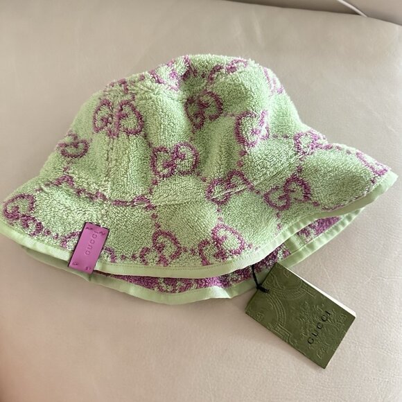 NWT Gucci Authentic Gg Jacquard Bucket Hat Terry Cloth Hat Green Sz L 100% Auth - Picture 3 of 6